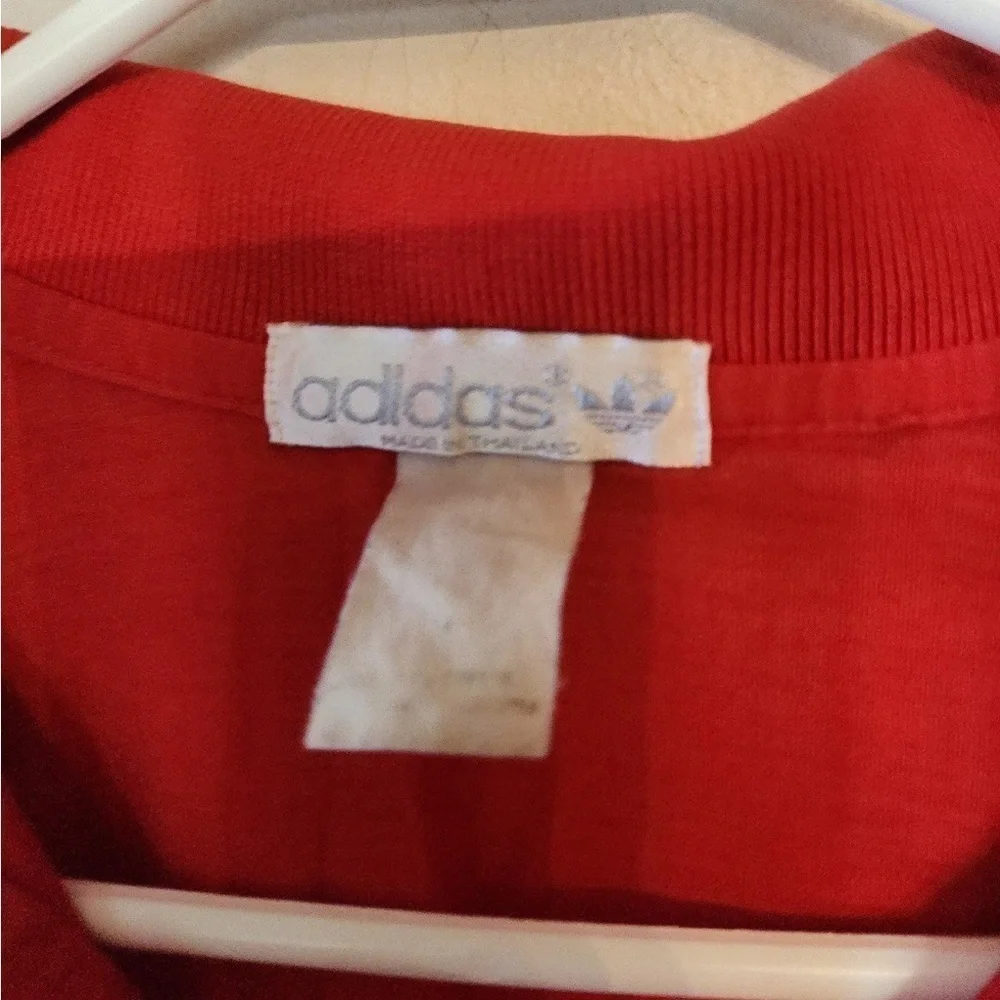 Vintage 70s Adidas Trefoil Polo Spellout pocket Large red